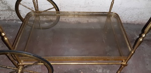 antiker Teewagen Servierwagen Messing und Glas, auf 2 Etagen BARwagen Bild 2