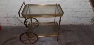 antiker Teewagen Servierwagen Messing und Glas, auf 2 Etagen BARwagen Bild 1