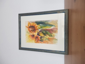 Aquarell Bild Wandbild inklusive Rahmen Motiv Sonnenblumen von Heidi Niederhöfer 2006 Bild 1