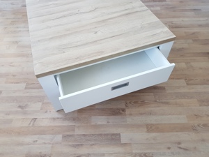 Couchtisch Wohnzimmertisch mit 2 Schubladen + 1 Einlegeboden, weiß mit Sonoma Eiche L90xB90xH46cm Bild 2