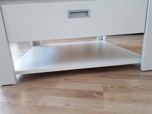 Couchtisch Wohnzimmertisch mit 2 Schubladen + 1 Einlegeboden, weiß mit Sonoma Eiche L90xB90xH46cm Bild 5