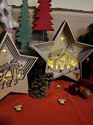 Holz Weihnachtskrippe mit LED Beleuchtung | handgefertigt Birke Bild 7