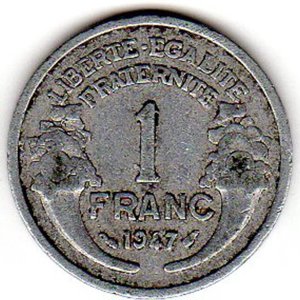 1 Franc, Frankreich, France, 1947, Vierte Republik, Aluminium (Al) Bild 1