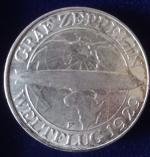 3 Reichsmark, 1930, F, Zeppelin Weltflug 1929, Weimarer Republik, Silber Bild 1