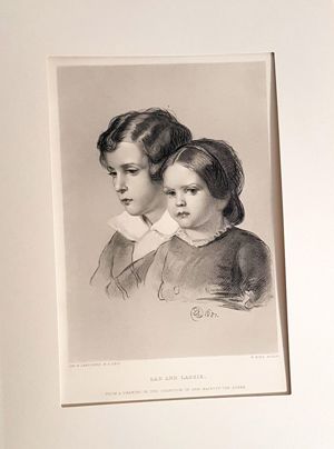 Grafik Stahlstich Lad and Lassie Kind Junge Mädchen Biedermeier Bild 2