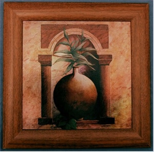 modernes Stillben-Bild mit Motiv Vase   Pflanze   Säulen - Kunstdruck auf Hartfaser - ca. 30 x 30 cm