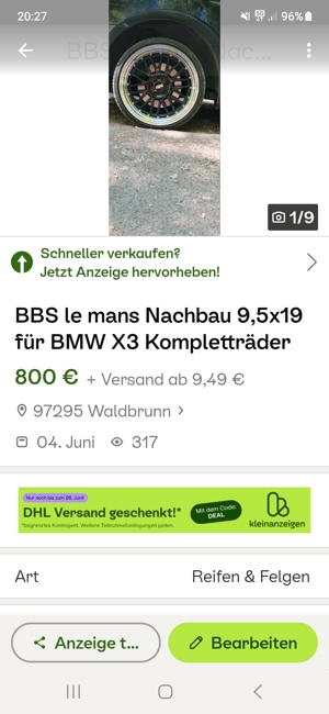 BBS Le mans Nachbau 9,5 19 Kompletträder für BMW Nexen Bild 6