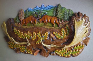 Wandkunst-Dekorationsplatte, Holzschnitzerei, Rothirsch, Holzskulptur, Dekor handgefertigt Bild 2