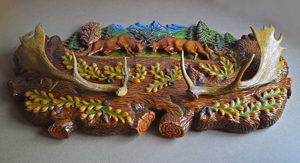 Wandkunst-Dekorationsplatte, Holzschnitzerei, Rothirsch, Holzskulptur, Dekor handgefertigt Bild 3