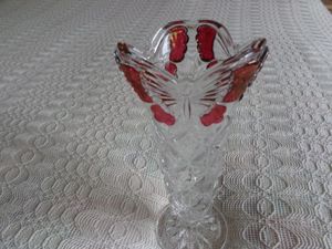 Vintage - Vase - Glas, mit rotem Schmetterling, gebraucht Bild 2