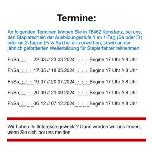 Konstanz 2024 Staplerlehrgang, Staplerschein, Abseilschulung vom Hochregalstapler Bild 3