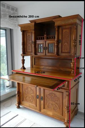Buffetschrank Antik Schrank, Jugendstil Nussbaum, Bild 10