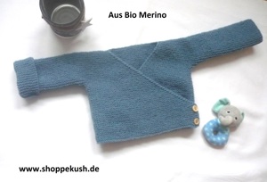 Baby Wickeljacke  Strickjacke in Blau und der Größe 62 68 aus Bio Merinowolle  Bild 1