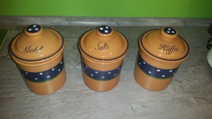 3 Vorratsdosen Mehl, Salz, Kaffee aus Porzellan Bild 2