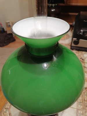 Petroleumlampe grüner Glasschirm aus  Zinn Lampe  Bild 2