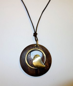 Vogel Halskette Holz Metall Leder Mix Modeschmuck