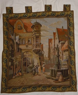 WD Wandteppich Gobelin 66x71,5 +6cm Schlaufe Italienische Landschaft mit Menschen alt Wandbehang