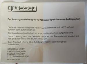 GROSSAG Speicher- Warmhalteplatte in OVP, 850 W Bild 5