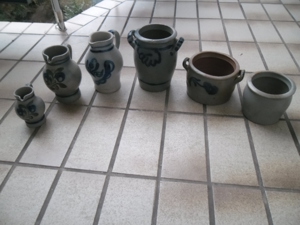 6x Alte Bauernkeramik Vase grau - blau in versch. Größe und Sortiment. Bild 1