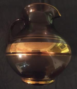 Rauchglas-Krug Karaffe mit 6 Gläsern, Goldrand, + Tablett Bild 2