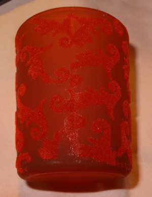 DL Teelicht Glas rot 1x3 Stk rot beflockt mit Dekor 4,7x5,5H6,8 originalverpackt Glas Kerzenhalter Bild 6