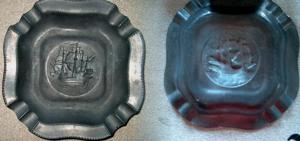 D Alter Aschenbecher aus Zinn mit Motiv Segelschiff künstlerisch 717 Gramm Zinnteller gut erhalten