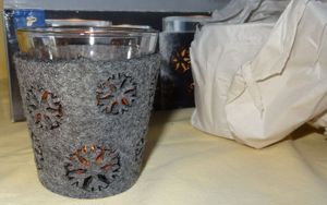 DP TCM Teelichthalter 3Stk Glas mit abnehmbarer Filzummantelung Schneeflocke sehr gut erhalten Bild 5