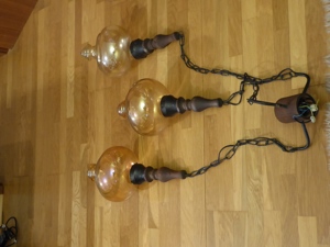 Esszimmer Deckenlampe Holz rustikal, Hängelampe mit 3 Glaskugeln Bild 4
