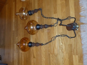 Esszimmer Deckenlampe Holz rustikal, Hängelampe mit 3 Glaskugeln Bild 1