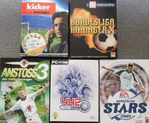 5x PC Spiele Klassiker Kicker Manager Anstoss 3 Bundesliga Manager 442 Manager Bundesliga Stars 2001