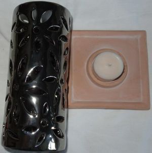 DL Kerzenhalter Teelichthalter Metall auf Tonteller dekorativ 18Hx11x11  7,5 gut erhalten Kerzen Hal Bild 3