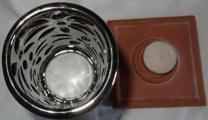 DL Kerzenhalter Teelichthalter Metall auf Tonteller dekorativ 18Hx11x11  7,5 gut erhalten Kerzen Hal Bild 5
