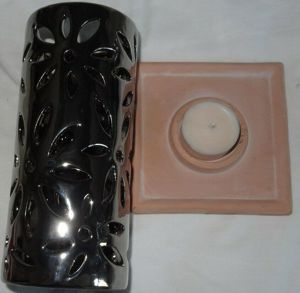 DL Kerzenhalter Teelichthalter Metall auf Tonteller dekorativ 18Hx11x11  7,5 gut erhalten Kerzen Hal Bild 2