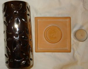 DL Kerzenhalter Teelichthalter Metall auf Tonteller dekorativ 18Hx11x11  7,5 gut erhalten Kerzen Hal Bild 7