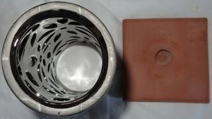 DL Kerzenhalter Teelichthalter Metall auf Tonteller dekorativ 18Hx11x11  7,5 gut erhalten Kerzen Hal Bild 6