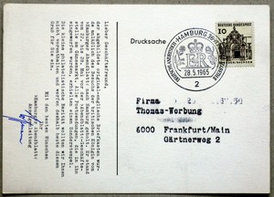 Briefmarken: BRD 1965  Postkarte SST Q E II in Hamburg 