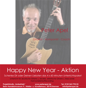 Happy New Year Aktion 4x Unterricht Gitarre Ukulele Bass Bild 1