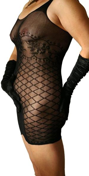 Schwarzes Netzkleid Stretchkleid Dessous S-L