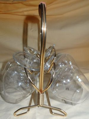 HP Halter Gläserhalter alt mit 6 passenden Cognacschwenkern Messingfarben Barzubehör Schnapsglas Alt