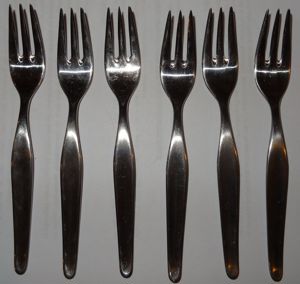 EF Kuchengabel Dessertgabel 6 Stück Inox 18 8 14,5 x 2 gebraucht gute Qualität gut erhalten  Wir ver