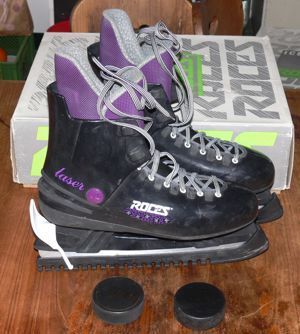 Ice Boot Roces, Schlittschuhe, Größe 47 + 2 Pucks