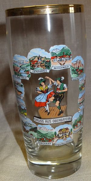HT Trinkglas Bierglas älteres Andenkenglas 0,5 l Gruß aus Oberbayern Goldrand Abbildungen aus Bayern Bild 7