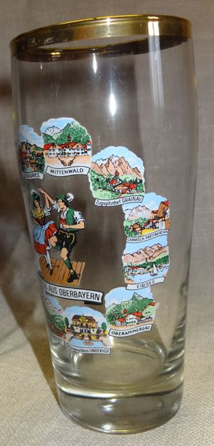 HT Trinkglas Bierglas älteres Andenkenglas 0,5 l Gruß aus Oberbayern Goldrand Abbildungen aus Bayern Bild 2