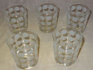 HT Trinkglas Longdrinkglas 5 Stk klar Trinkglas mit weißen Punkten älter Vintage kaum benutzt einwan