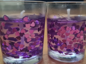 Teelicht Kerzen Schmetterling, gold lila Glitzer, Kerzenglas blau Bild 8