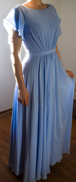 Brautjungfernkleid   Himmelblau, bodenlang, A-Linie, Chiffon Bild 1