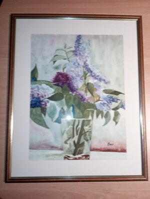 3 Bilder Gemälde Blumen 53 cm x 46 cm Bilderrahmen schwarz nußbraun handsigniert Bild 1