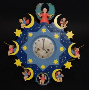Wendt & Kühn Engel Uhr mit Spieldose  Grünhainichen 50er Jahre Bild 2