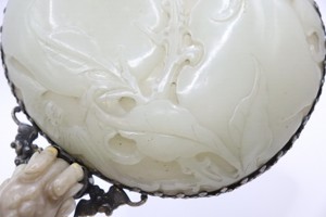Chinesischer Handspiegel Jade geschnitzt mit geprüfter Silbermont. China (DZ308) Bild 3