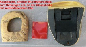Terrarienzubehör: Wurmfutterschale, Futterfelsen, Bambus, Heimchenfallen Bild 3